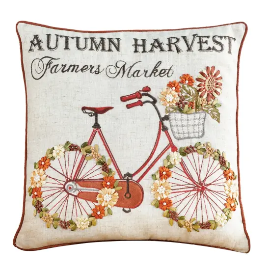Collections Etc Autumn Harvest Farmers Market Bicycle 3D Floral Accent Pillow {2}