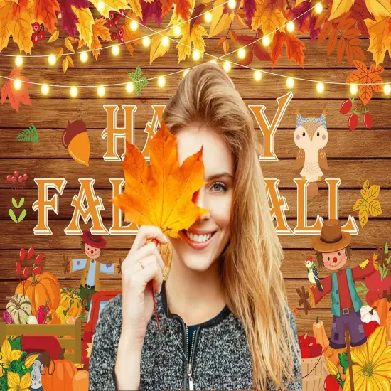 Happy Fall Y'all Banner Backdrop 7X5FT Fall Festival Decorations Banner {3}