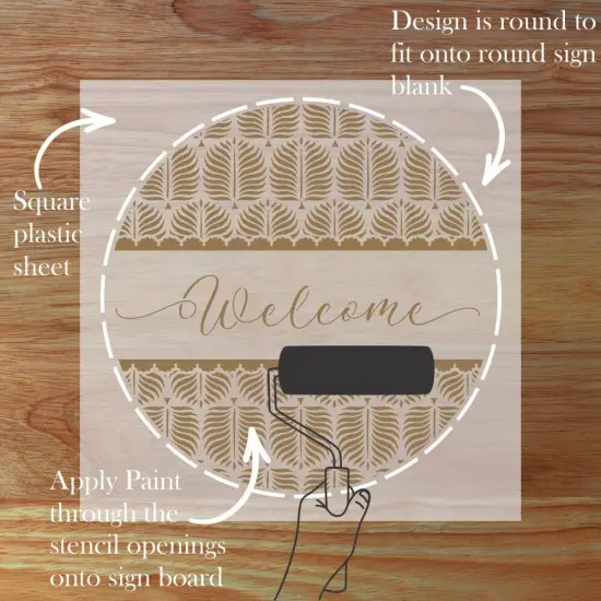 Palm Fronds Welcome Round Sign Stencil | Sign Stencil | DIY Sign Stencil | Round Stencil | Designer Stencils| {3}