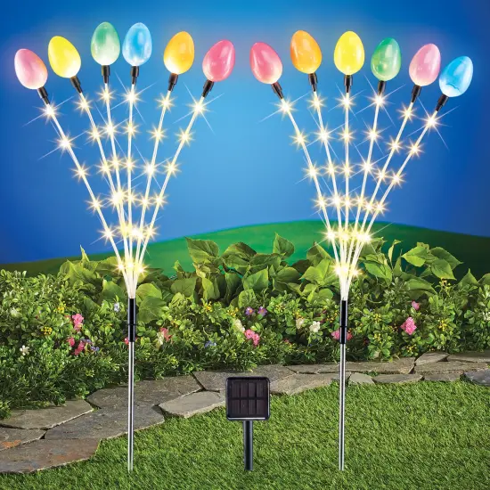 Collections Etc Solar Powered Colorful Easter Egg Garden Stakes - Set of 2 {1}