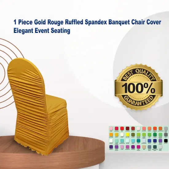 1 Piece Gold Rouge Ruffled Spandex Banquet Chair Cover Elegant Event Seating {1}
