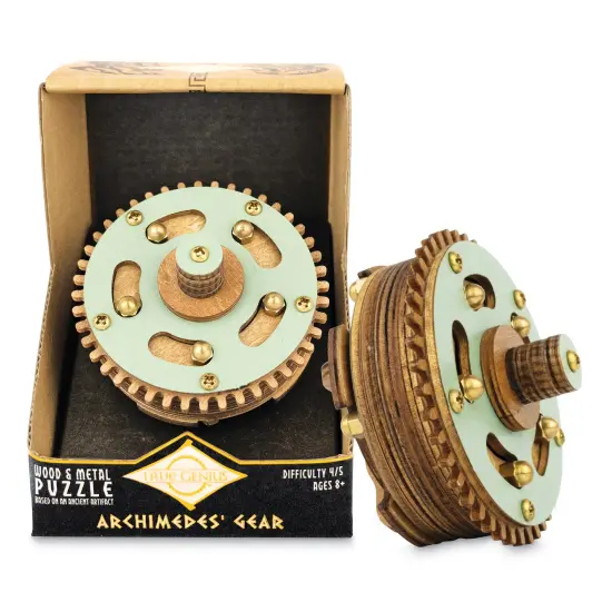 Collections Etc Archimedes' Problem-Solving Wooden Gear Puzzle {5}