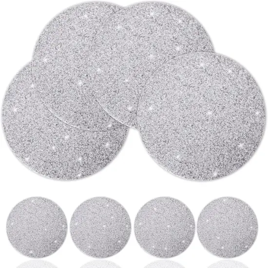 Set of 4 Round Placemats & 4 Pieces Coasters Set - Silver {1}