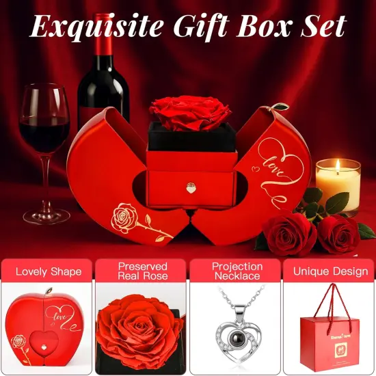 Preserved Real Rose with I Love You Necklace {3}