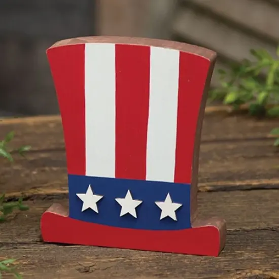 Americana Uncle Sam Hat Wooden Block &ndash; Patriotic Freestanding Shelf Sitter {2}