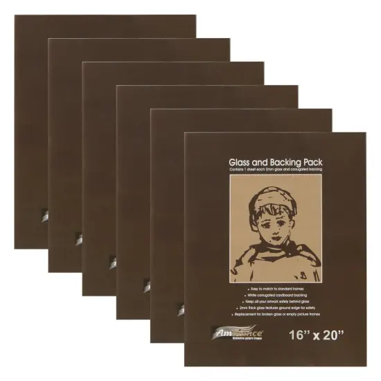 Ambiance Picture Frame Glass and Backing 16x20" - 6 Pack &ndash; 2mm Thick Glass Sheets with White Corrugated Cardboard Backing &ndash; Replacement Glass for Open-Back Frames {1}