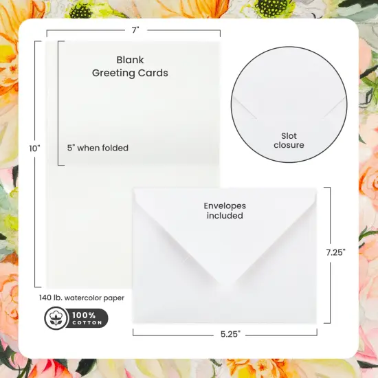 New York Central Folded Watercolor Cards with Envelopes - 5" x 7" - 10-Pack - 140lb Cold Pressed, Bright White 100% Cotton - Archival Acid-Free Watercolor Paper Cards for Artists {5}