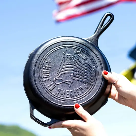 Lodge Cast Iron Skillet, 10.25 inch diameter with Assist Handle and Distinctive American Flag Design, Pre-Seasoned and Made in USA {3}