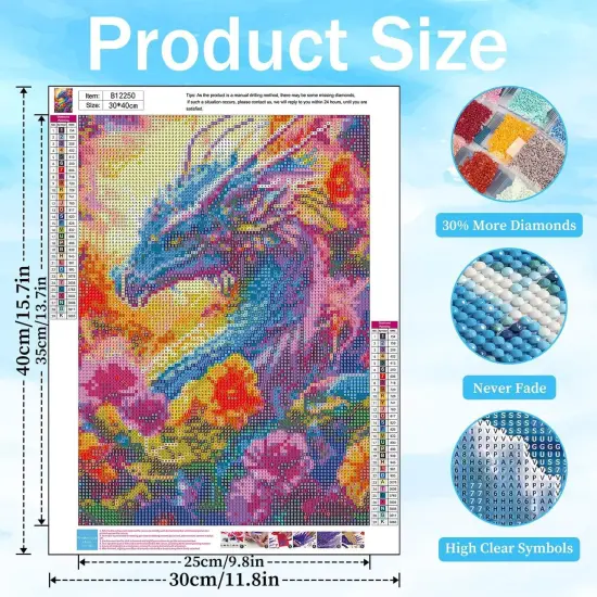 Dragon Diamond Art Kits for Adults, Dragon Diamond Painting Kits for Adults Beginners, Dragon DIY 5D Gem Art for Beginners, Dragon Diamond for Gifts Home Wall Decor 12x16 inch {4}