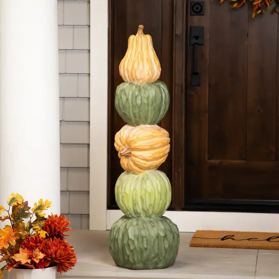 Northlight Carved Tri-Color Stacked Pumpkin Tower Fall Harvest Decoration - 42.5" Orange {1}