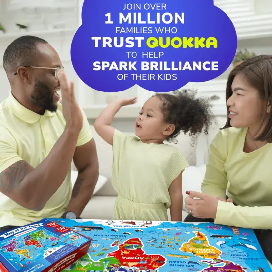 QUOKKA World Map Puzzles for Kids Ages 4-6 - 70 Pcs Floor Puzzles for Kids Ages 4-8 Preschool Activities - Includes 50 Cards with 400+ World Facts - Continent-Shaped Jigsaw Puzzle Gift for Girls Boys {5}