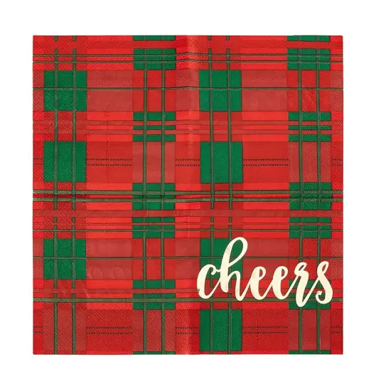 Juvale 50 Pack Christmas Cocktail Napkins – Plaid, Cheers Design Holiday Party Supplies, 5 x 5 Inches Red Napkins {5}