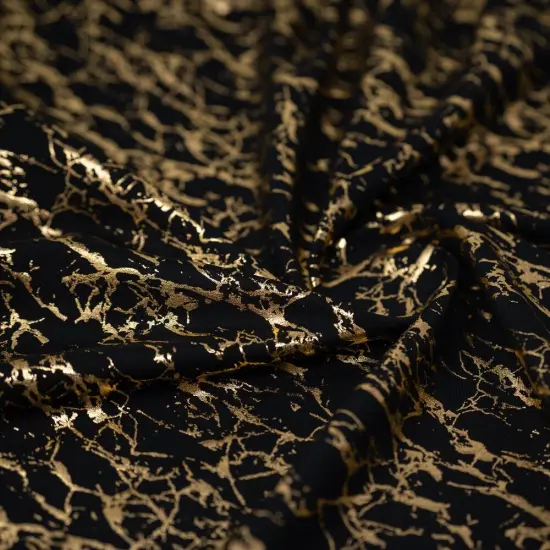 1 Yard Cracked Foil Printed Microflex Fabric, 36" x 58/60" Wide 4 Way Stretch Nylon Spandex Naw/Gold {2}