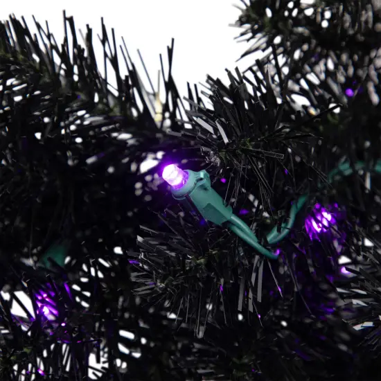 Northlight Black Crystal Pine Artificial Halloween Wreath - 24" - LED Purple {7}