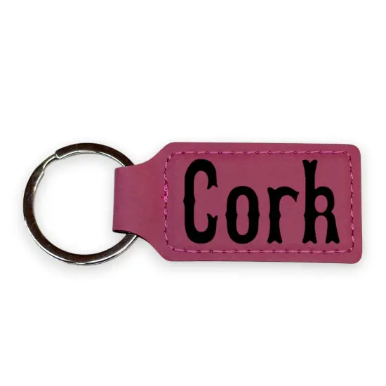 Keychain - Rectangle - Cork - Leather Pink/Black {2}