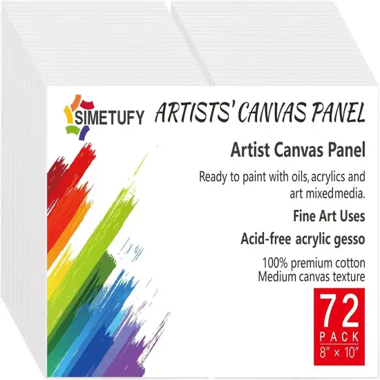 72 Pack 8 x 10 inch Canvas Boards for Painting Flat Canvas Panels Bulk Value Pack for Classes and Parties 100% Cotton for Acrylics Paint {1}