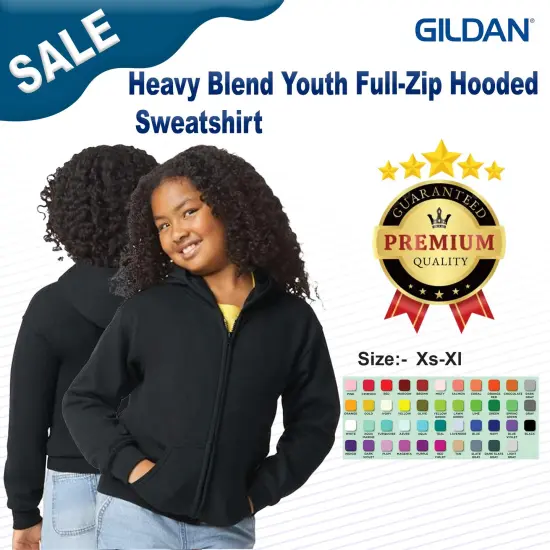 Gildan&reg; Heavy Blend Youth Full Zip Hooded Long Sleeve Sweatshirt Sports grey {2}
