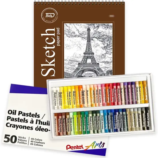Oil Pastels 50 Colors Soft oil Pastels, Oil Pastels for Artists and Kids, Oil Crayons and Oil Pastel Paper Pad 9"x12" Spiral Bound 30 Sheets, Oil Pastels Art Supplies {1}