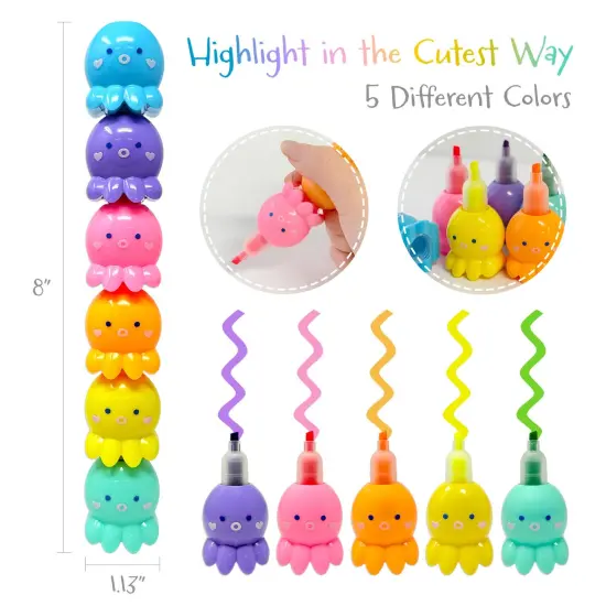 Wrapables Mini Stackable Highlighters, Cute Multi-color Markers, Octopus {2}