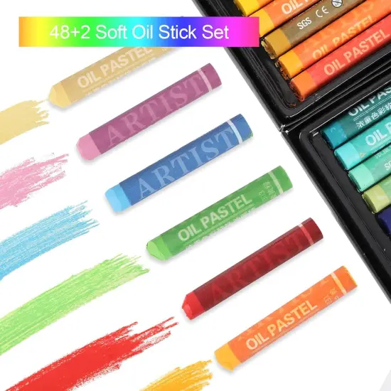 Oil Pastels for Artists, 48 Colors Soft Oil Stick Set with Bright Colors and Delicate Texture, Great Blending and Layering, Comes with Diy Tool Kit, Ideal for Art/Craft/Coloring and Sketching {2}