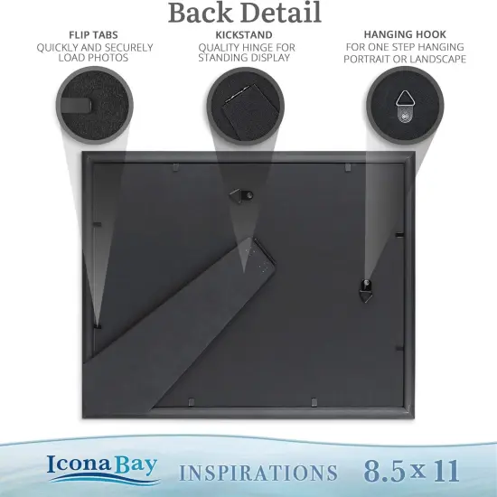 Bay 8.5x11 Certificate Frames (Black, 6 Pack), Beautifully Detailed Molding, Contemporary Document Frame Set, Wall Mount or Table Top, Inspirations Collection {4}