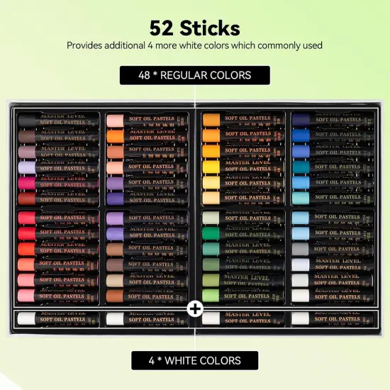 Professional Oil Pastels, 48 Vibrant Colors Plus 4 White, Set of 52, Creamy and Pigmented Artist Soft Oil Pastels for Blending, Layering & Shading {3}