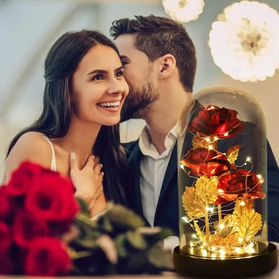 Valentines Gifts for Wife ,Galaxy Flower Rose with 2 Lighting Mode ,Colorful Gold Foil Rose Enchanted Rose, Romantic Gifts for Her, Beauty and The Beast Rose for Valentines Gifts {4}