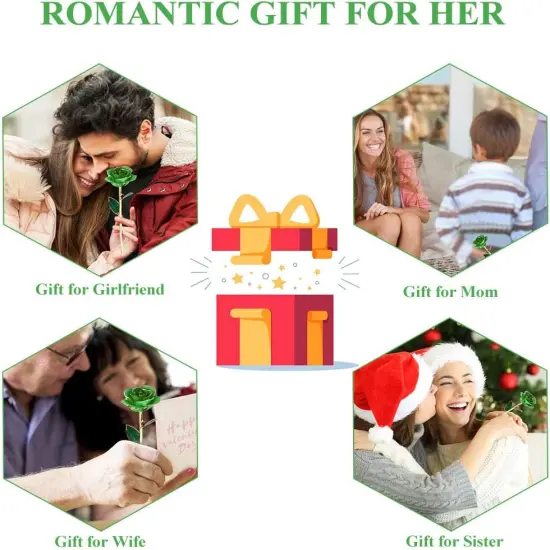 24K Green Rose for Her, Dipped Gold Rose Love Real Golden Plated Preserved Eternal Flower with Rose Stand Present for Wife/Mom/Grandma (Green) {5}