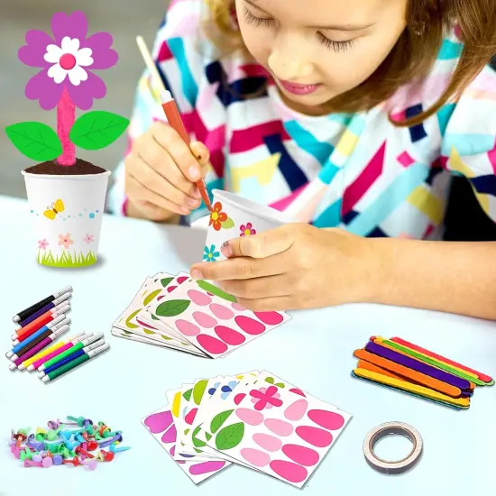30 Set Spring Craft Kit DIY Paper Pot Craft Make Your Own Flower Pots Standing Flowers Art Activities Fun Gift Craft Projects {4}