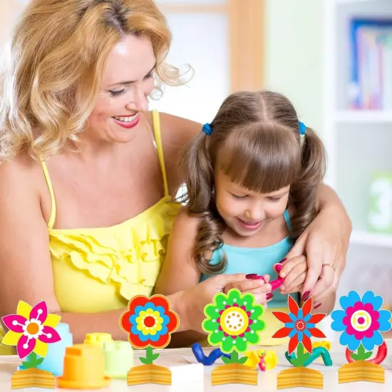 24 Packs Spring Time Flower Craft Kits for Kids Spring Sunflower Floral DIY Art Spring Craft Set Home Preschool Classroom Game Activities Spring Party Decors {3}