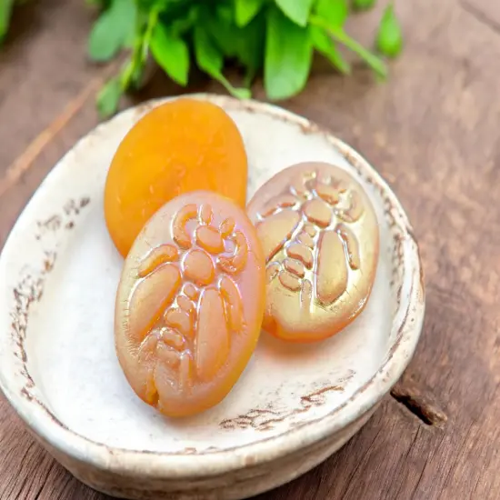 *4* 22x18mm Matte Golden Yellow AB Bumblebee Oval Beads {3}