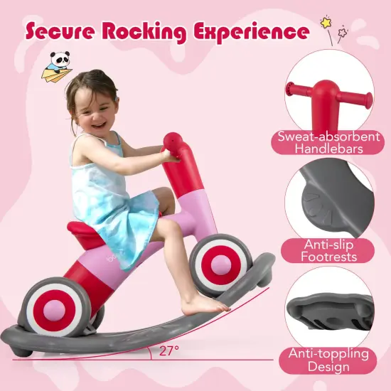 Costway 3 in 1 Rocking Horse with Detachable Balance Board and Height Adjustable Seat Grey&Blue/Pink/Navy&Yellow {6}