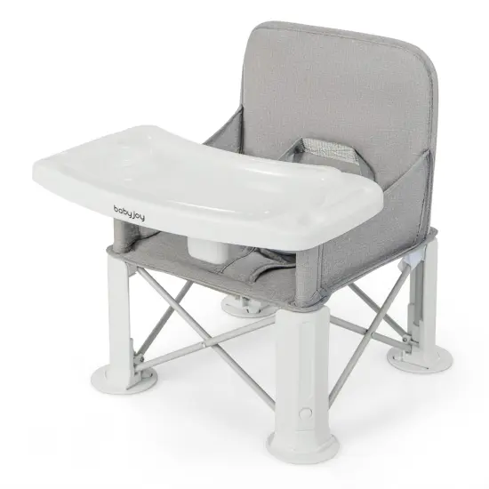 Babyjoy Baby Travel Booster Seat with Double Tray Portable Folding ToddlerDining Chair Gray/Blue {8}