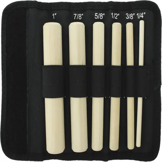 The Beadsmith Wooden Mandrel Set, 6 Piece Dowel Kit, with Labeled Storage Case, Sizes .25"-1" (6.4-25.4mm), Rods for Wire Forming {6}