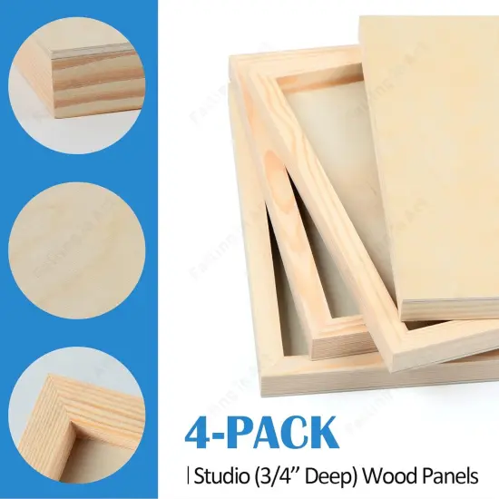 Unfinished Birch Wood Panels Kit for Painting, Wooden Canvas 4 Pack of 6x12&rsquo;&rsquo; Studio 3/4&rsquo;&rsquo; Deep {4}