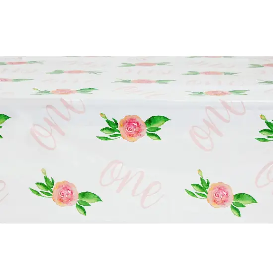 3 Pack One Tablecloth for Girls Floral 1st Birthday Themed Party Decorations, Plastic Table Covers (54 x 108 In) Blue {6}