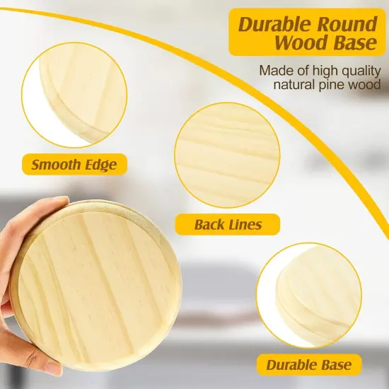 4 Pieces Wooden Round Plaque Unfinished Natural Wood {2}