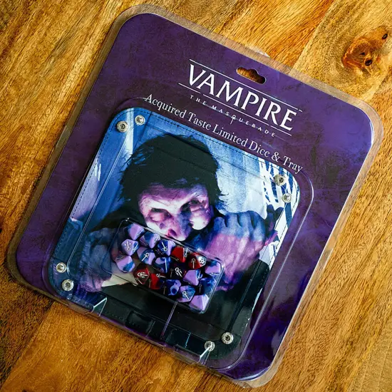 Vampire: The Masquerade 5th Edition Roleplaying Game - Acquired Taste Limited Dice & Tray Accessory Pack - 18 Purple & Red RPG Dice & Folding Tray {5}