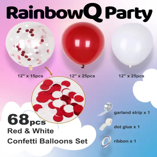 68PCS Red White Confetti Balloons Latex Helium Balloon {2}