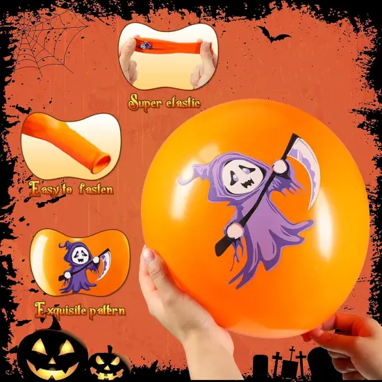50 12" Halloween Latex Balloons - Pumpkin and Spooky Spider (Cute Style) {3}
