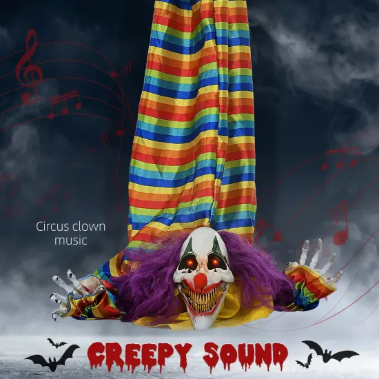 Hanging Clown Corpse Halloween Animatronic, Sound Activated {4}