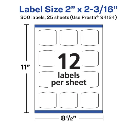 Avery Matte White Removable Arched Square Labels with Sure Feed Technology, Print-to-the-Edge, 2" x 2-3/16" {5}