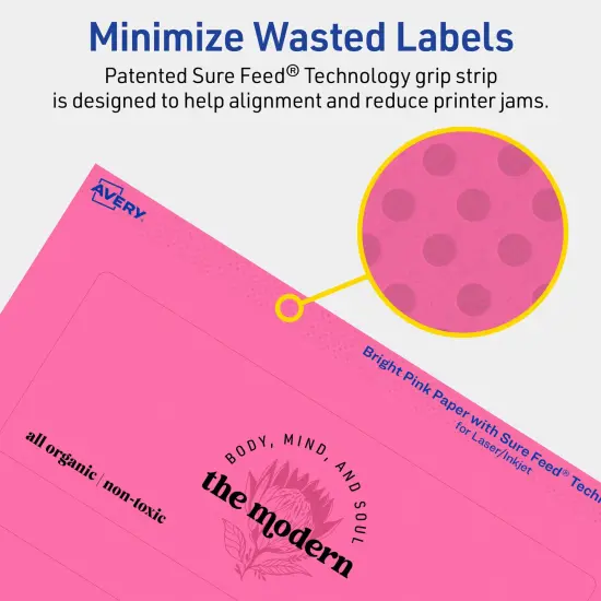 Avery Bright Pink Paper Labels, 2.5" x 7" Rectangle {4}