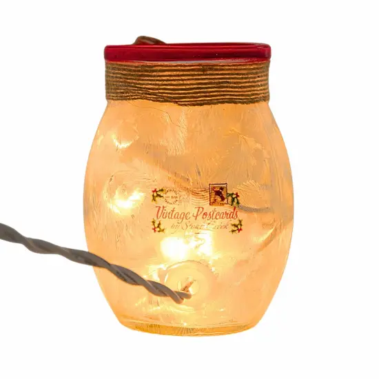 Stony Creek 4.0 Inch Vintage Postcard Small Jar Christmas Lighted Glass Accent , Christmas Decor Pre-Lit Electric Christmas CARDINAL {2}