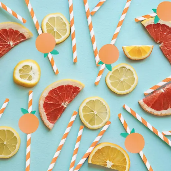50 Pcs Orange Striped Paper Straws Disposable Drinking Straws Orange Fruit Straws for Fall Leaf Autumn Wedding Baby Shower Decorations Birthday Party Supplies {5}