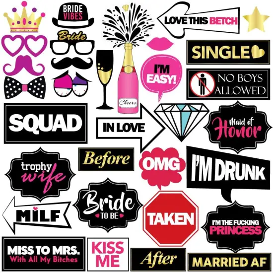 Bachelorette Party Photo Booth Props - 36 Piece Set - Bachelorette Party Decorations, Favors, Gifts and Ideas {1}