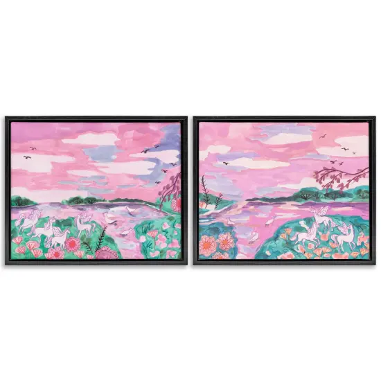 Stupell Industries Unicorn Nature Whimsy 2pc Floater Framed Canvas Wall Art Set Design by Melissa Wang {7}