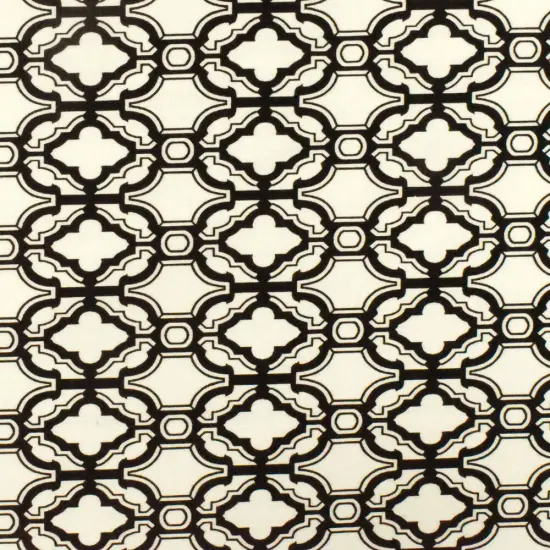 Ivory-Black Fancy Quatrefoil Printed Stretch Twill Woven Fabric By the Yard {1}