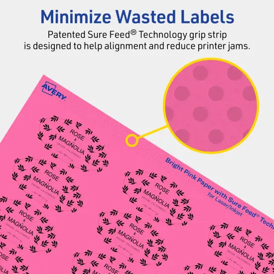 Avery Bright Pink Paper Labels, 1" x 2" Oval {4}