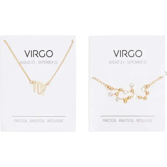 Virgo Zodiac Necklace and Bracelet, Astrology Jewelry Sets for Women Gold {1}